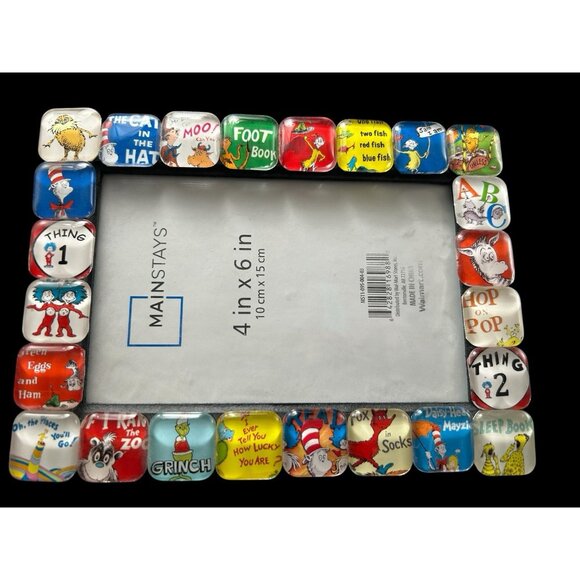 Dr Seuss Photo Frame Glass Block Tiles 4x6 Easel Back Childs Room Hand Craft - Picture 2 of 7